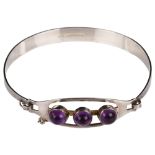 KULTASEPPA SALOVAARA HKH - a Finnish modernist sterling silver and amethyst torque bangle, setting