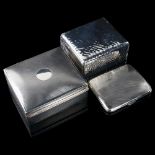 2 silver cigarette boxes and a curved silver cigarette case, makers include William Comyns and