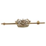 A 9ct gold split pearl Royal Naval crown bar brooch, maker's marks JWB, hallmarks Birmingham 1977,