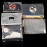 5 silver matchbox holders, including red enamel Maltese Cross example, 5cm x 3cm (5) No damage or