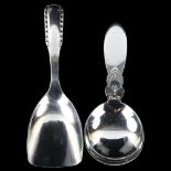 GEORG JENSEN - 2 Danish sterling silver tea caddy spoons, in cactus and rope/perle design, largest