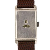 An Art Deco silver Jump Hour mechanical wristwatch, circa 1930s, double enamel dials with Arabic