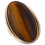 NIELS ERIK FROM - a Danish modernist sterling silver-gilt tigers eye dress ring, setting height