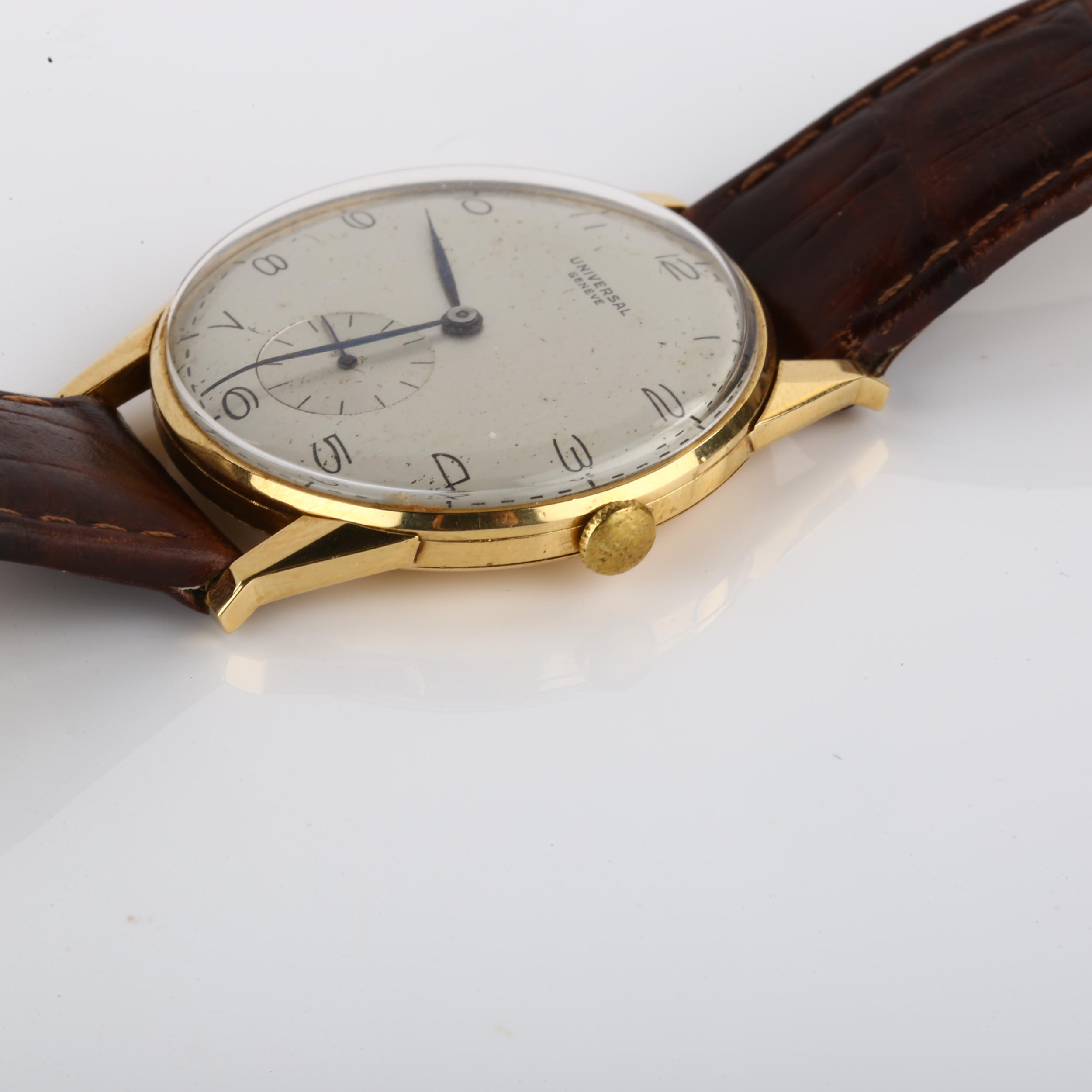 UNIVERSAL GENEVE - an 18ct gold mechanical wristwatch, ref. 11244, circa 1956, silvered dial with - Image 2 of 5