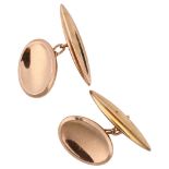 A pair of early 20th century 9ct rose gold cufflinks, with oval and torpedo panels, hallmarks