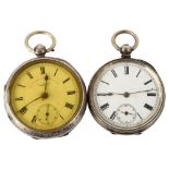 2 silver-cased open-face key-wind pocket watches, including J G Graves of Sheffield, both not