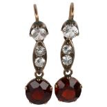 A pair of Antique garnet and paste drop earrings, earring height 26.6mm, 2g No damage or repairs,