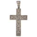 A Victorian cross pendant, unmarked silver settings with engraved foliate design, pendant height