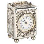 MAPPIN & WEBB - a 19th century silver miniature carriage clock, white enamel dial with Roman numeral
