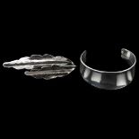 ULRICH - a Danish modernist sterling silver torque bangle and leaf brooch, bangle internal