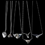 6 Danish modernist silver fold pendant necklaces, largest width 45.4mm, 39.9g total (6) No damage or