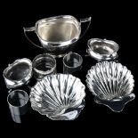 Various silver, including sugar bowl, pair of salt cellars, French napkin ring, butter shell