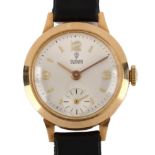 TUDOR - a lady's 9ct gold mechanical wristwatch, silvered dial with gilt quarterly Arabic numerals