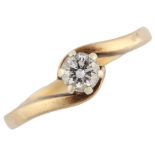 A 9ct gold 0.25ct solitaire diamond ring, with crossover shoulders set with modern round brilliant-