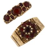 2 x 9ct gold garnet rings, sizes N and O, 6.6g total (2) No damage or repairs, all stones present,