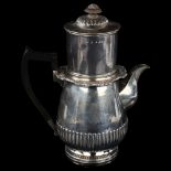 A rare Irish George IV silver coffee biggin, tapered cylindrical form with half fluted decoration