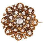 A large Russian 14ct gold diamond openwork brooch, set with rose-cut diamonds including central