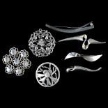 4 Danish stylised silver brooches, and 3 similar silver plated brooches, makers include Aagaard,