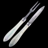 A Victorian silver and mother-of-pearl fruit knife and pickle fork set, by Thomas Marples, hallmarks