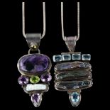 2 large silver stone set pendant necklaces, largest pendant height 77.8mm, 97g total (2) No damage