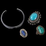 Various Continental silver stone set jewellery, including Mexican turquoise ring, bangle internal