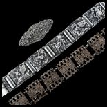 Various jewellery, comprising Danish silver mythical beast panel bracelet, marcasite bracelet and