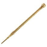 SAMPSON MORDAN & CO - a Victorian yellow metal propelling pencil, allover engraved foliate