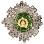 An Order Of The Thistle brooch, unmarked yellow and white metal settings with central green enamel