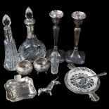 Various silver and silver plate, including Goldsmiths & Silversmiths glass dish, pair of