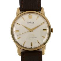 DERRICK - a 9ct gold automatic wristwatch, circa 1980s, silvered dial with gilt arrowhead hour