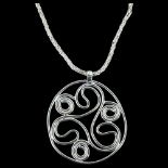 A large handmade silver abstract pendant necklace, by C Wilkes, pendant height 70.1mm, chain