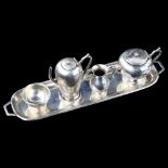 A George VI miniature silver 5-piece doll's tea set, by Barker Brothers Silver Ltd, hallmarks