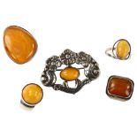 Various Danish silver and amber jewellery, including Art Nouveau brooch, length 45.6mm, 30.6g