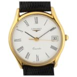 LONGINES - a gold plated stainless steel quartz wristwatch, white dial with Roman numeral hour