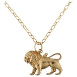 A 9ct gold figural lion pendant necklace, on 9ct belcher link chain, pendant height 24.4mm, chain