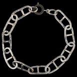 A handmade silver textured mariner link chain bracelet, length 19.5cm, 19.3g No damage or repairs,