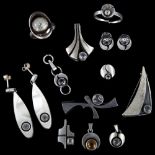 KARL LAINE - a group of Finnish silver and cubic zirconia jewellery, including rings, pendant,