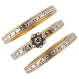 A 3-piece diamond engagement bridal ring set, each band width 3.6mm, all size L, 6.9g total (3) No
