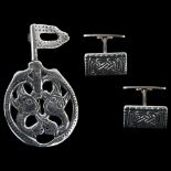 DAVID ANDERSEN - a Norwegian sterling silver Viking Revival brooch and pair of cufflinks, brooch