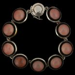 NIELS ERIK FROM - a Danish modernist sterling silver and rose quartz panel bracelet, length 18cm,