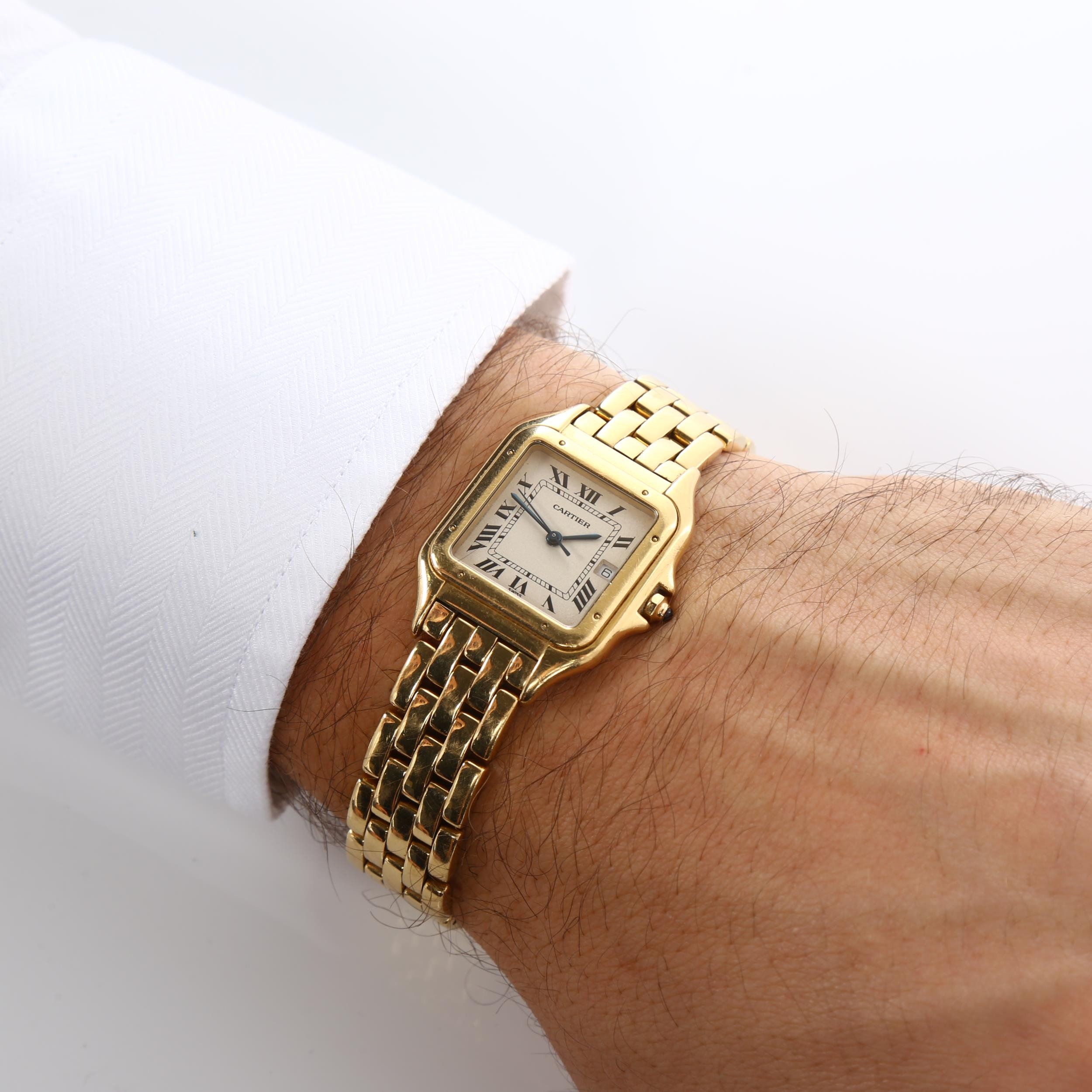 CARTIER - a mid-size 18ct gold Panthere quartz bracelet watch, ref. 8839, circa 1990s, pale - Image 5 of 7