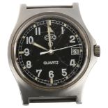 CWC - a stainless steel military issue quartz wristwatch head, ref. 6645-99, black dial with