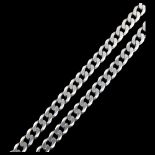 A heavy sterling silver flat curb link chain necklace, length 50cm, 66g No damage or repairs, no
