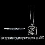 Various Art Nouveau Danish stylised silver jewellery, comprising bracelet, pendant necklace and