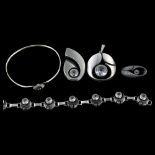 KARL LAINE - a Finnish modernist sterling silver and cubic zirconia demi-parure, comprising 2 x