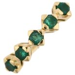 An 18ct gold five stone emerald half hoop ring, set with round-cut emeralds, hallmarks London