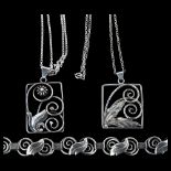 Various Danish stylised silver jewellery, comprising 2 x pendant necklaces and 1 x bracelet, largest