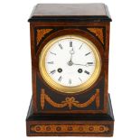 BREGUET - a French inlaid burr-walnut 8-day mantel clock, white enamel dial with Roman numeral