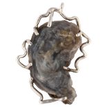 A late 20th century silver and Mexican drusy quartz geode pendant, possibly by Highland Line,