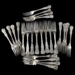 24 Victorian silver King's pattern dessert forks, various makers and dates, all circa 1850 - 60,